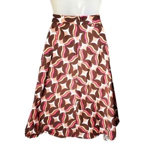 Apostrophe Full Skirt Pink Brown & Beige Retro Swirls Cotton Spandex Blend